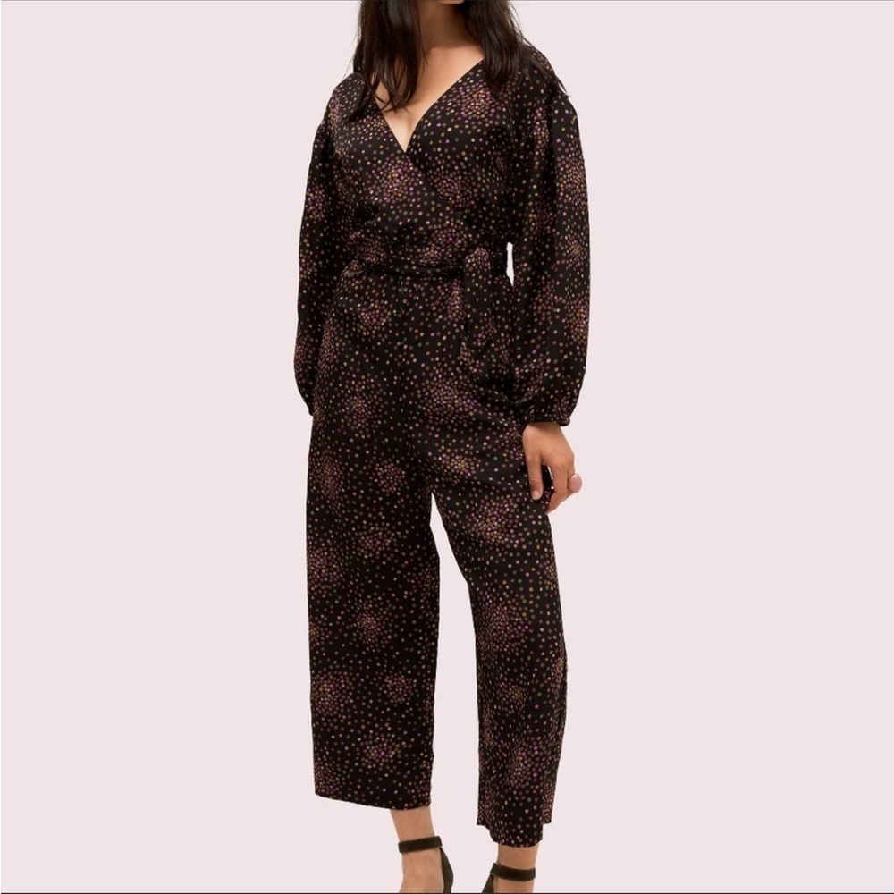 Kate Spade- Nwt Black Longsleeve Multicolored Disco Dots Jumpsuit